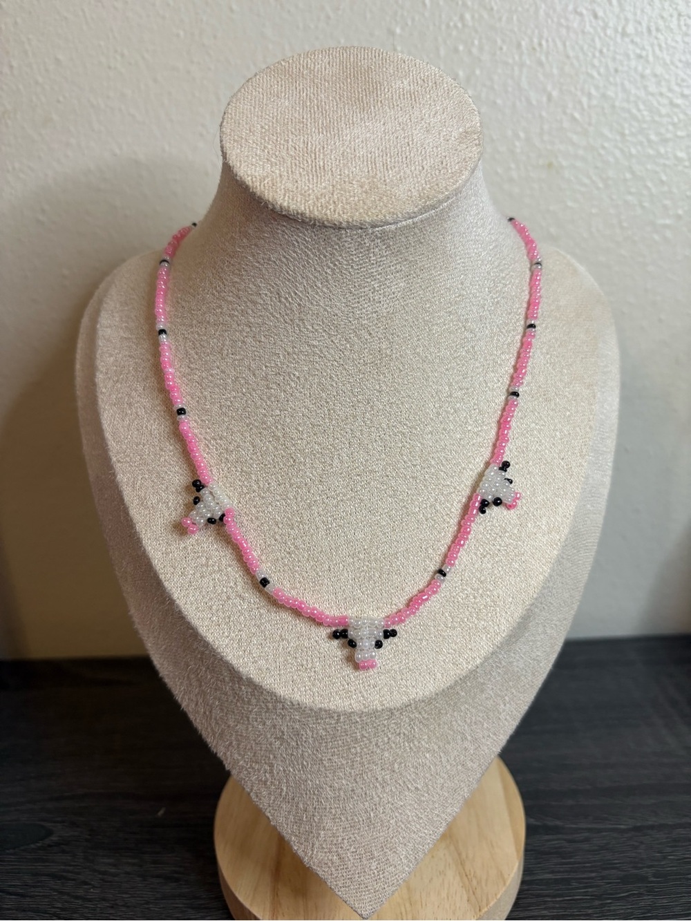 Pink Beaded Cow Necklace